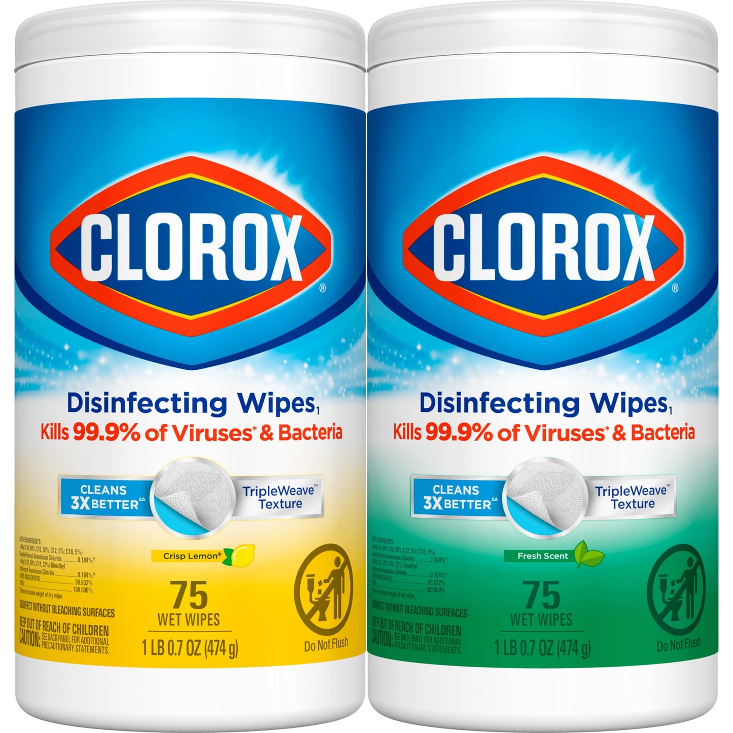 Clorox Disinfecting Wipes Value Pack, Bleach Free Cleaning Wipes, Dorm Room Essentials, 75 Count Each, Pack of 2, Packaging May Vary