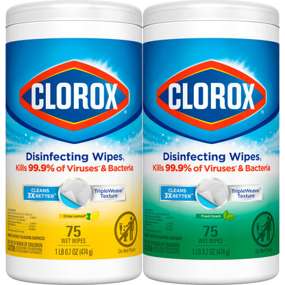 Clorox Disinfecting Wipes Value Pack, Bleach Free Cleaning Wipes, Dorm Room Essentials, 75 Count Each, Pack of 2, Packaging May Vary
