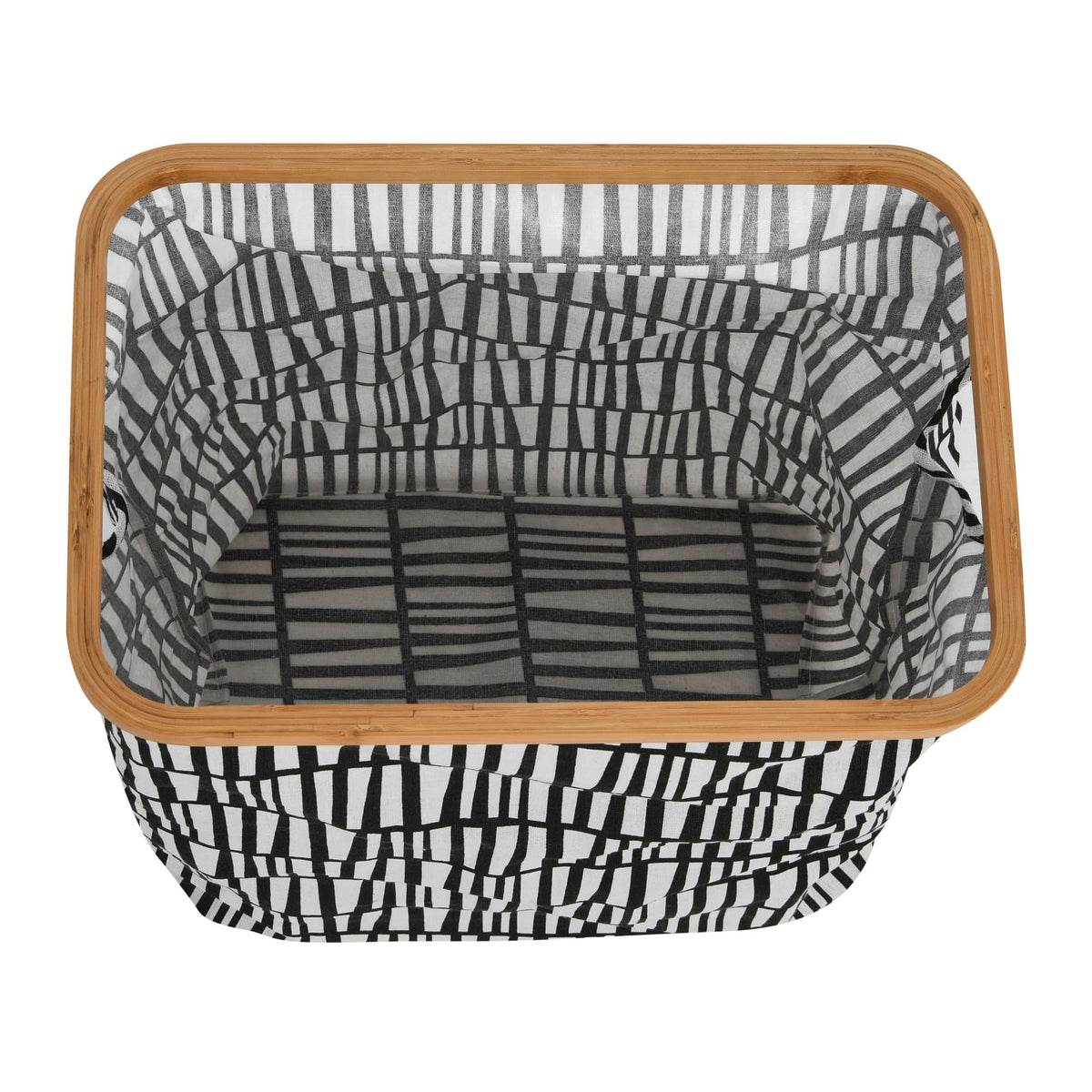 Household Essentials Bamboo Rimmed Rectangular Krush Hamper with Cutout Handles, Black and White