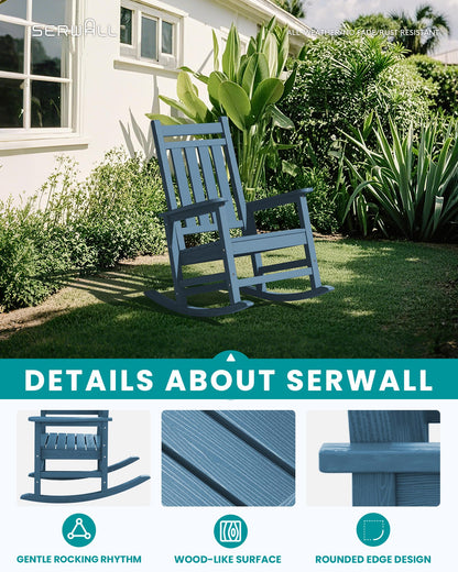 SEWALL Oversized Outdoor Rocking Chair Set of 2, HDPE Rocking Chair for Adults, Patio Rocking Chairs for Porch, Blue
