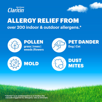 Claritin Allergy Medicine for Adults, 24-Hour Non-Drowsy Loratadine 10mg Pills, Antihistamine, 100 Tablets