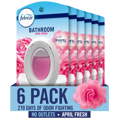 Febreze Bathroom Air Freshener, Odor-Fighting, Plug In Alternative, Air Fresheners for Home and Bathroom and Kitchen, Closet Air Fresheners, Downy April Fresh Scent, 6 Count