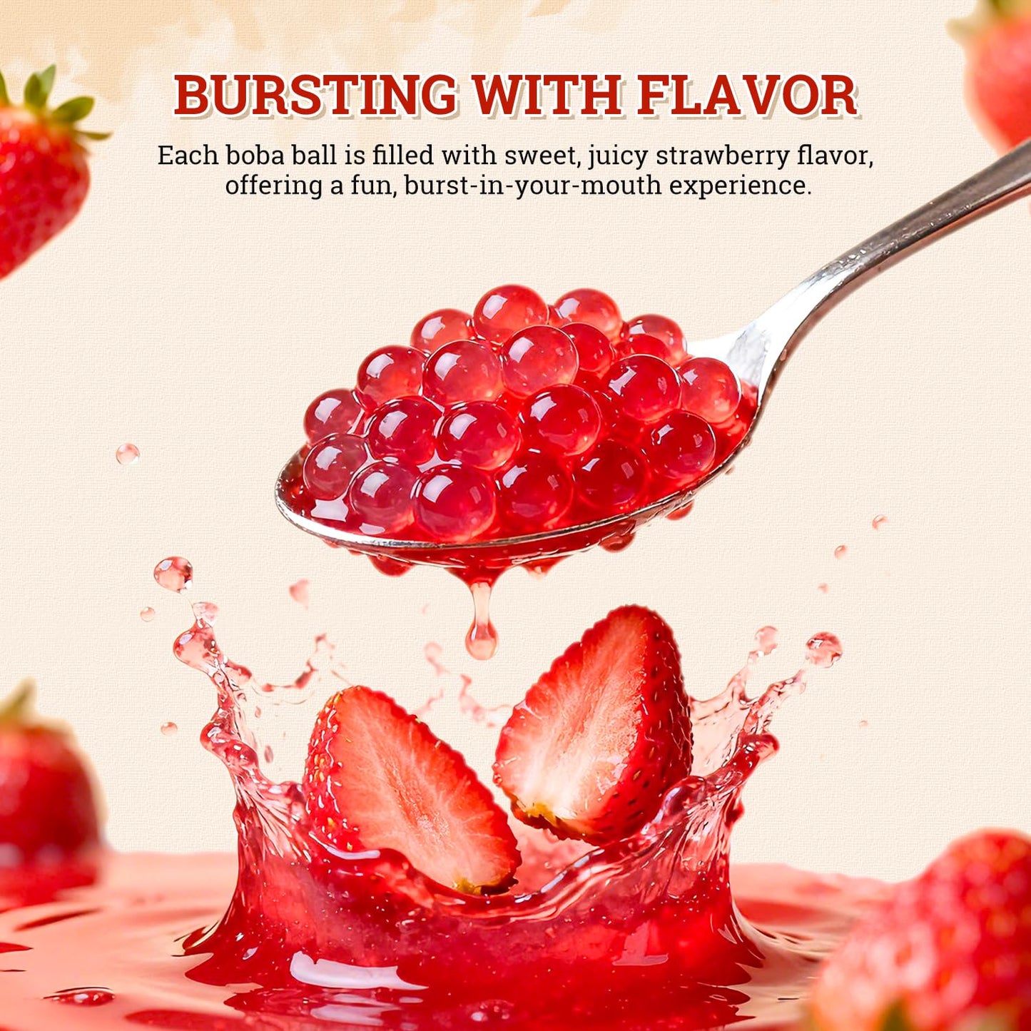 52USA Strawberry Popping Boba (500g), Popping Pearls for Bubble Tea, Beverages, Sweets, Ice Cream, Shakes, Desserts & Smoothies Topping, 1.1 Pound (Pack of 1)