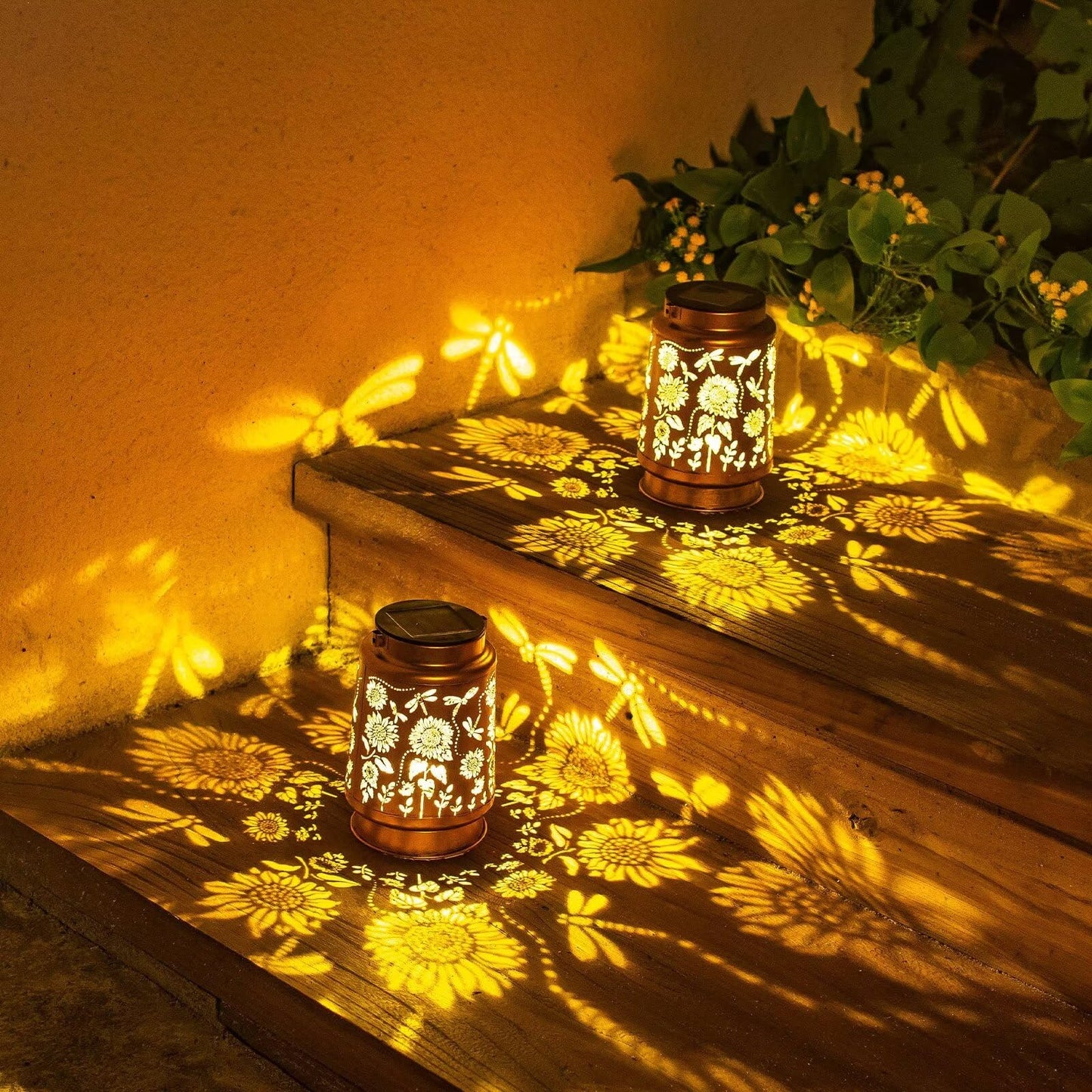2 Pack Dragonfly Solar Lanterns Outdoor Waterproof Hanging Sunflower Solar Lights Gifts for Women Mom Men Metal Decorative LED Lanterns Outside for Garden, Yard, Patio, Lawn, Porch, Backyard