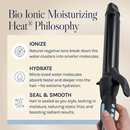 Bio Ionic Long Barrel Styler, 1.25 inch Curling Iron with Moisture Heat Technology & NanoIonic MX, Verstatile Curling Wand with Longer Barrel for Medium Sized Defined Curls