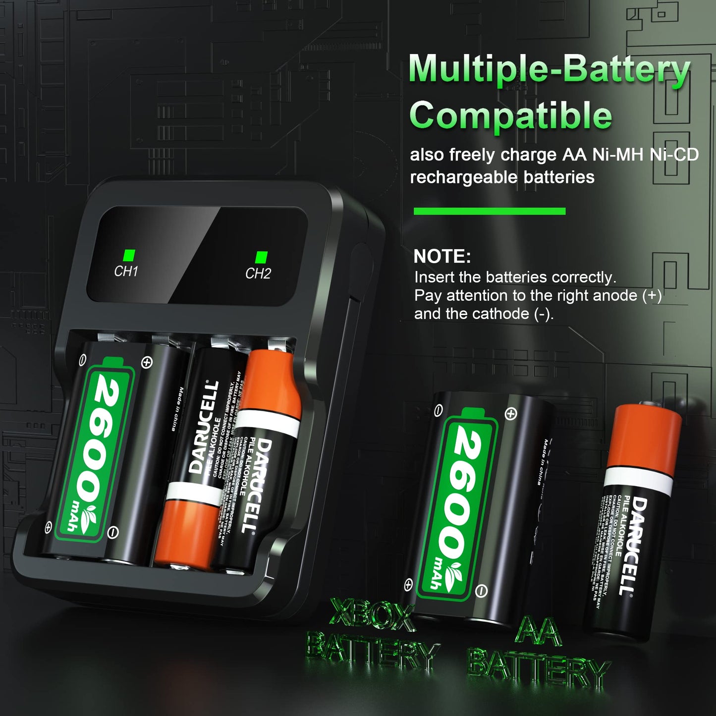 Rechargeable Battery Packs for Xbox Series X|S/Xbox One, Ponkor 4x2600mAh Batteries with High-Speed Charging Station for Xbox One S/Xbox One X/Xbox One Elite Controller