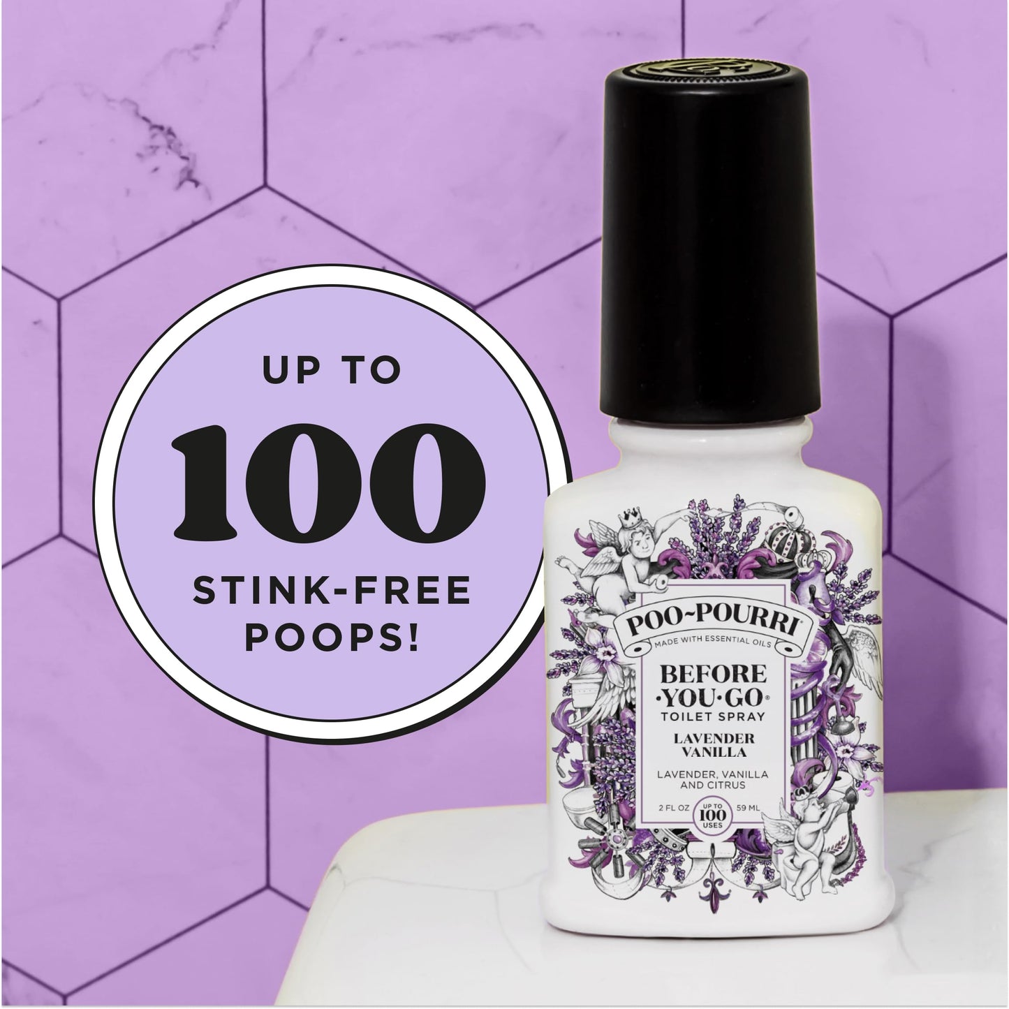 Poo-Pourri Before-You-Go Toilet Spray, Lavender Vanilla, 2 Fl Oz, Up to 100 Uses, Bathroom Odor Deodorizer with Essential Oils for Home or Work, Travel Essentials, TSA Approved Size