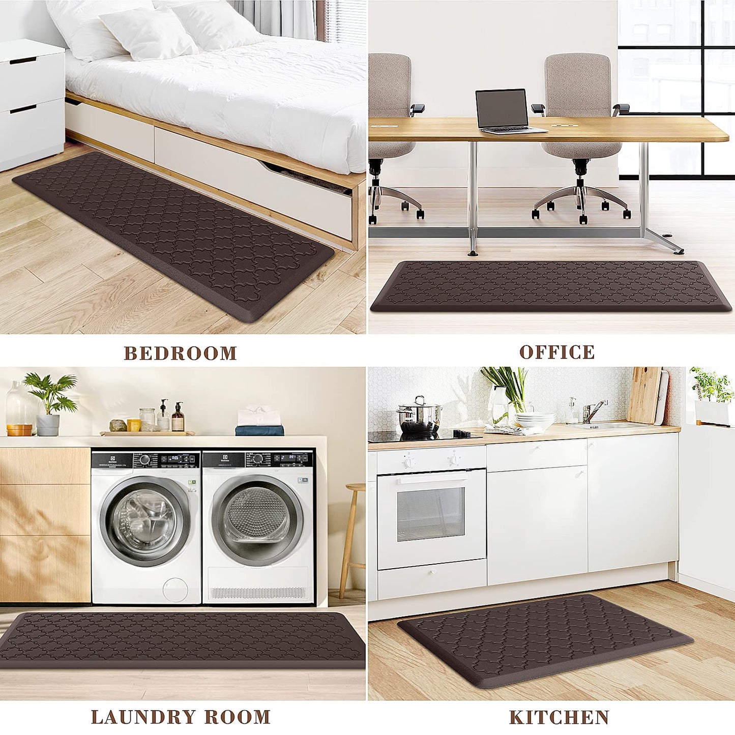 Kitchen Mat [2 PCS] Cushioned Anti-Fatigue Floor Mat, Waterproof Non-Skid Ergonomic Comfort Foam Rugs, Standing Mat for Kitchen, Floor,Office, Sink, Laundry(Chocolate)