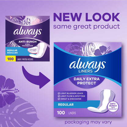 Always Daily Extra Protect Liners, Extra Long Length, Scented Panty Liners, Feel Clean and Comfortable for up to 10 Hours, 60 Count (Packaging May Vary)