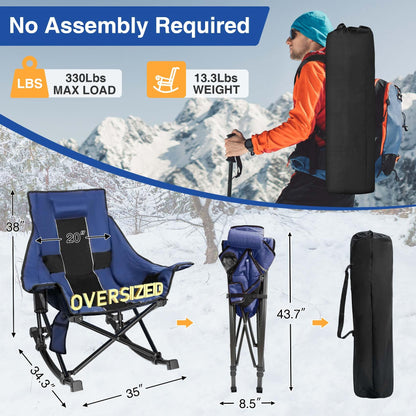 Slendor Oversized Rocking Camping Chair, XL Heated Camping Chair w/ 3 Levels Heat for Back+Seat, Padded Rocking Lawn Chair with 20000 mAh Power Bank, Pillow, Side Pocket, Carry Bag, Navy Blue