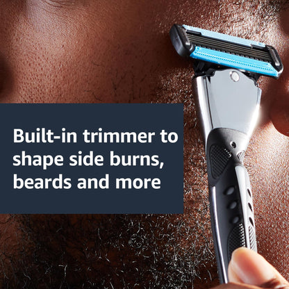 Amazon Basics 5-Blade MotionSphere Men's Razor with Dual Lubrication and Precision Trimmer, 17 Piece Set, 1 Handle & 16 Cartridges, Black