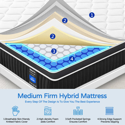 SIMARTH 12 Inch Full Size Mattress in a Box, Upgrade Strengthen Hybrid Full Mattresses with Memory Foam and Individually Pocketed Springs for Support and Pressure Relief, Medium Firm