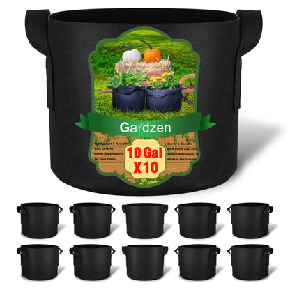 Gardzen 10-Pack 10 Gallon Grow Bags, 300G Thickened Aeration Fabric Pots with Handles, Heavy Duty Cloth Pots for Plants