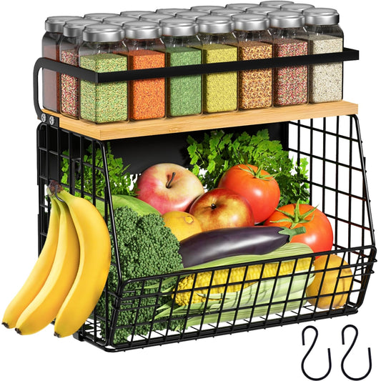 Magnetic Shelf for Fridge with Wood Lid, Fruit Potato and Onion Storage Bins, Pantry Organizers & Storage, Large Container Magnetic Spice Rack for Refrigerator, Kitchen Counter, Cabinet