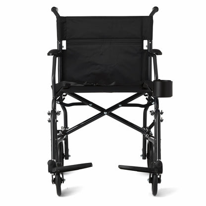 Medline Ultra Lightweight Transport Wheelchair for Adults, Foldable, 19-Inch Seat Width, Black Frame, Black Upholstery