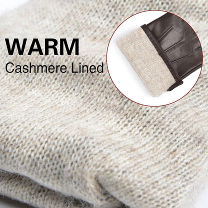 Harssidanzar Mens Leather Gloves Genuine Sheepskin Cashmere Lined Warm Touchscreen Texting Gloves SM052US (Brown(touchscreen), L)