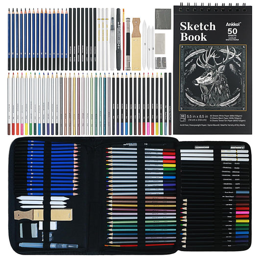 Drawing Set Sketching Kit, 76 Pack Drawing Pencils, Artist Supplies Include 3 Color Sketch Book, Watercolor, Metallic, Colored, Charcoal Pencils, Professional Art Supplies for Adults, Kid and Teens.