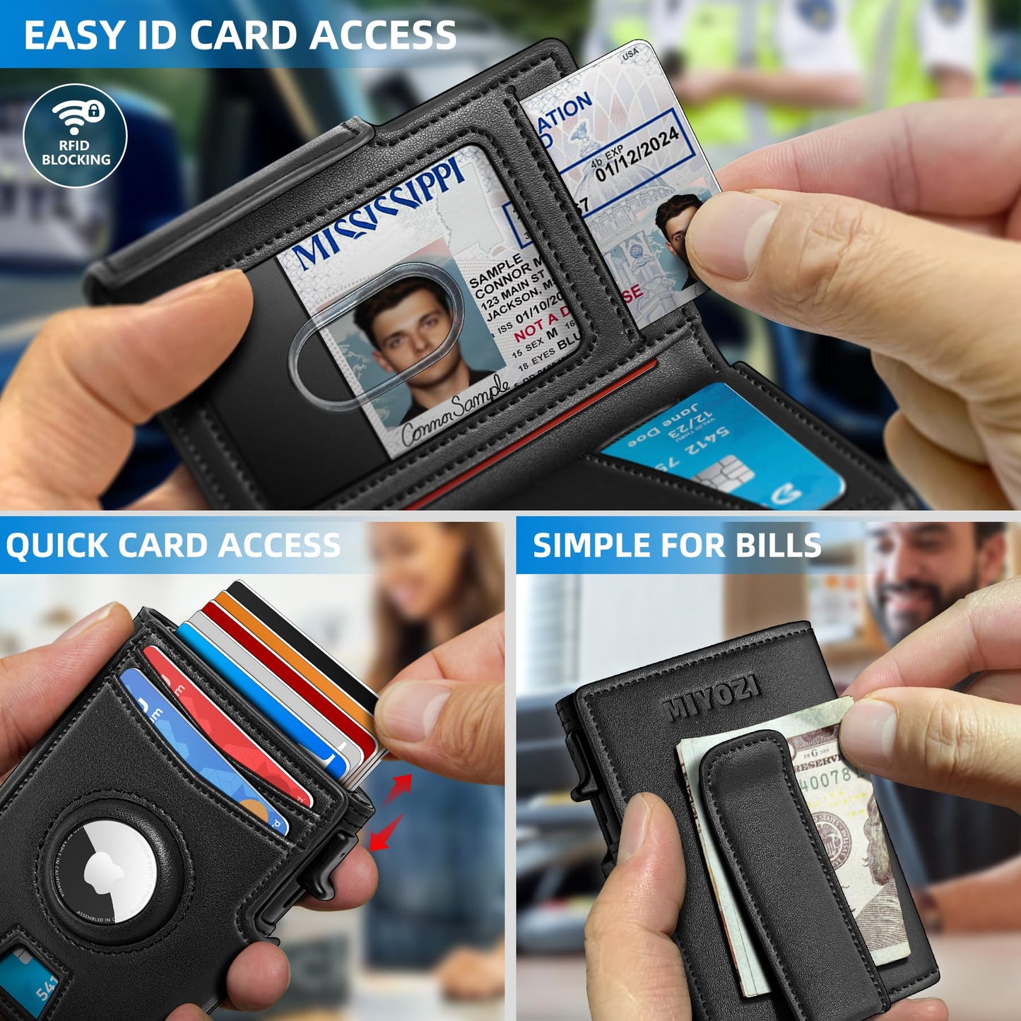 miyozi Airtag Wallet for Men,with Money Clip 10 Cards Metal Case Smart Slim Pop Up Credit Card Holder Flip with Magnetic Closure RFID Blocking wallet with Gift Box