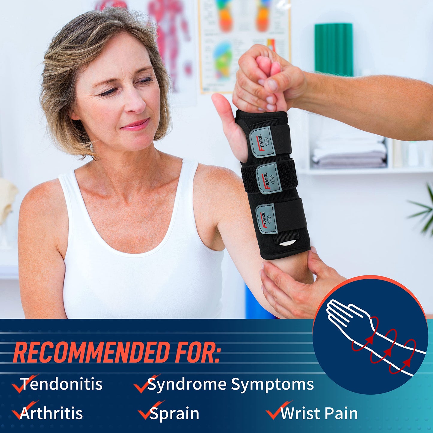 FEATOL Wrist Brace for Carpal Tunnel, Adjustable Night Wrist Support Brace with Splints Right Hand, Small/Medium, Hand Support for Arthritis, Tendonitis, Sprain, Injuries, Wrist Pain