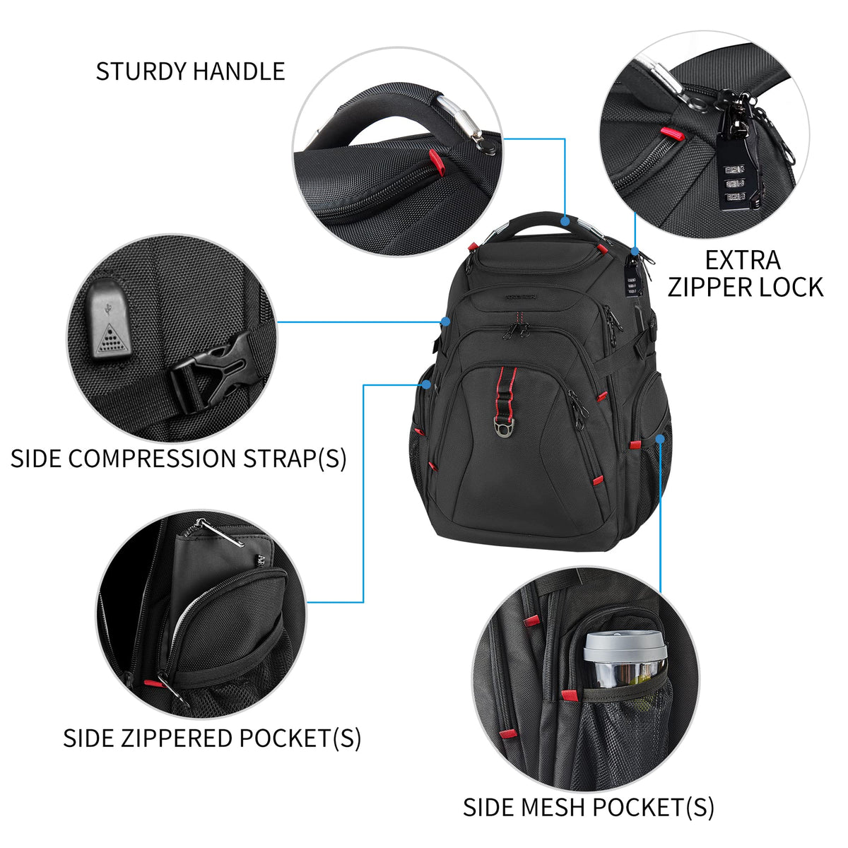 KROSER Travel Laptop Backpack 17.3 Inch XL Computer Backpack with Hard Shell Saferoom RFID Pockets Water-Repellent Business College Daypack Stylish Bag for Men/Women-Black