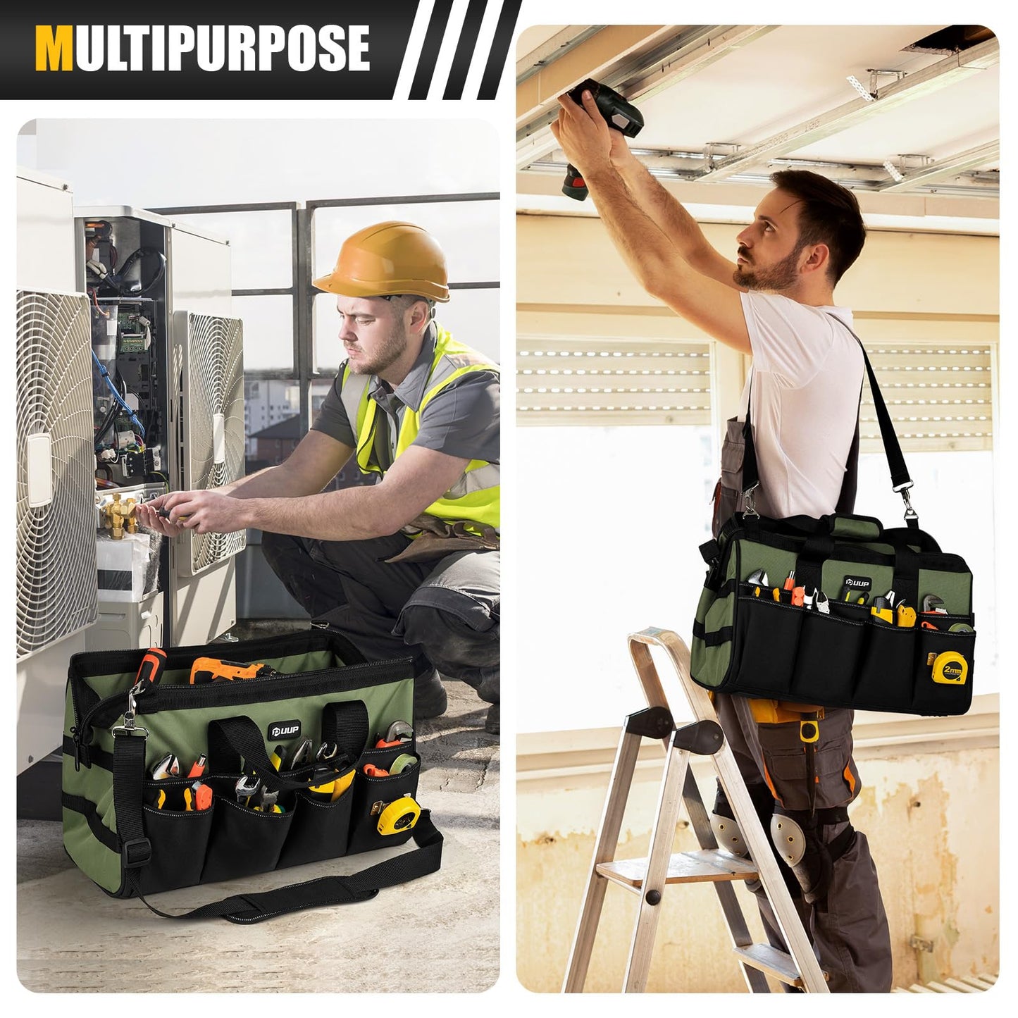 UUP 18-Inch Large Tool Bag, 16-Pocket Portable Tool Box Organizer Storage, Heavy Duty Tactical Toolbag with Big Zipper, Travel Carry Toolbox, Father Day Dad Men Electrician Contractor Welding Gift