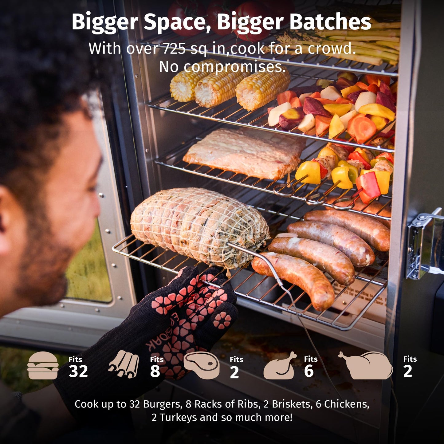 EAST OAK Ridgewood Pro 30" Electric Smoker Built-in Meat Probe & Elevated Stand for Outdoors Up to 6× Longer Smokes, Adjustable Side Chip Loader Smoke with 725 sq in Cooking Area, Night Blue