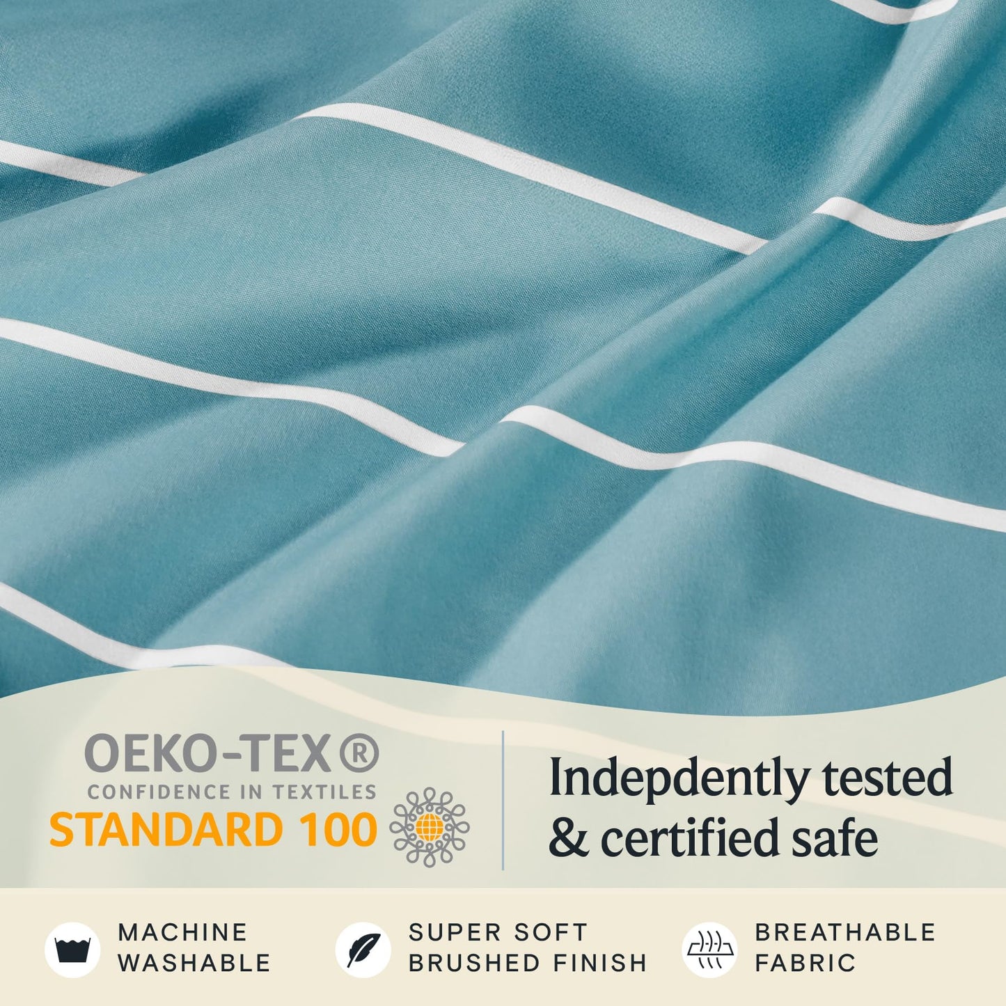 LuxClub 4 PC Queen Size Sheet Set Bed Sheets, Breathable Luxury Deep Pockets 16" Wrinkle Free Cooling Sheets Machine Washable Hotel Bedding (Queen, Striped Light Blue)