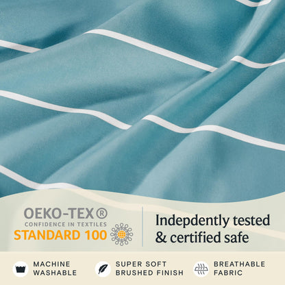 LuxClub 4 PC Queen Size Sheet Set Bed Sheets, Breathable Luxury Deep Pockets 16" Wrinkle Free Cooling Sheets Machine Washable Hotel Bedding (Queen, Striped Light Blue)