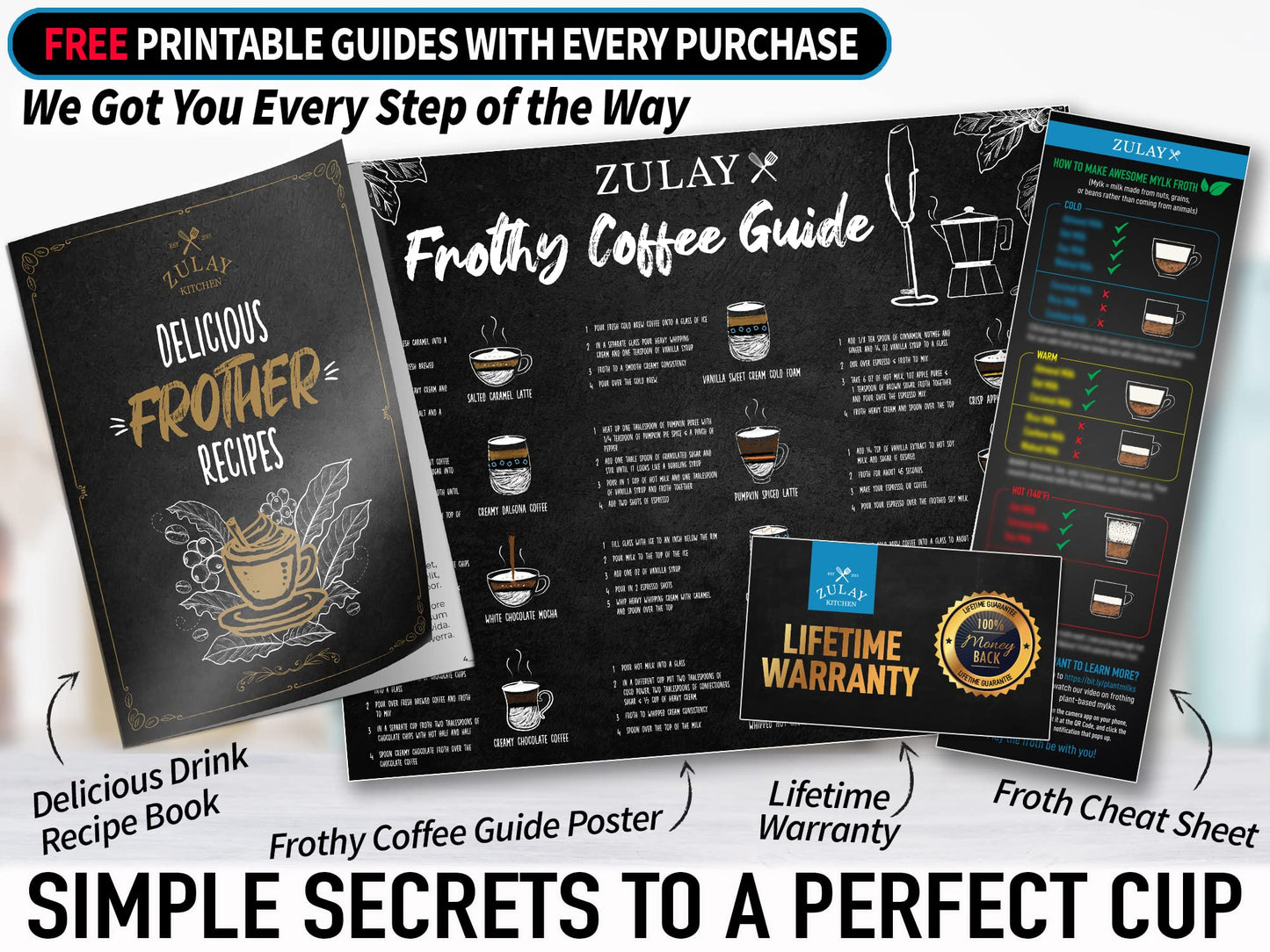 Zulay Kitchen Powerful Milk Frother Wand With 2 Duracell Batteries - Ultra Fast Handheld Drink Mixer - Electric Whisk Foam Maker for Coffee, Lattes, Cappuccino, Matcha, Hot Chocolate & Creamer - Black