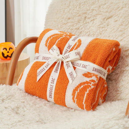 Snuggle Sac Fall Checkered Blanket Orange Pumpkin Throw Blanket for Couch, Bed, Sofa, 50x60 inches, Ribbed Jacquard Ultra Soft Decorative Blanket, Pumpkin Throw Blankets for Halloween Harvest Gifts
