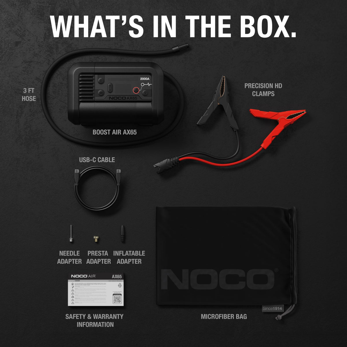 NOCO Boost Air AX65: 2000A Jump Starter with 22A 100 PSI Air Compressor - 8.0L Gasoline and 6.0L Diesel Engines - Inflating Tires from 0-40 PSI in 2.0 Minutes