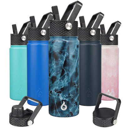 BJPKPK Insulated Water Bottles with Straw Lid, 22oz Cold & Hot Thermos, Stainless Steel Metal Water Bottle with 3 Lids, Reusable Thermos, Cups, Mugs for Daily Use-Ocean