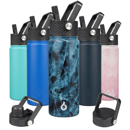 BJPKPK Insulated Water Bottles with Straw Lid, 22oz Cold & Hot Thermos, Stainless Steel Metal Water Bottle with 3 Lids, Reusable Thermos, Cups, Mugs for Daily Use-Ocean