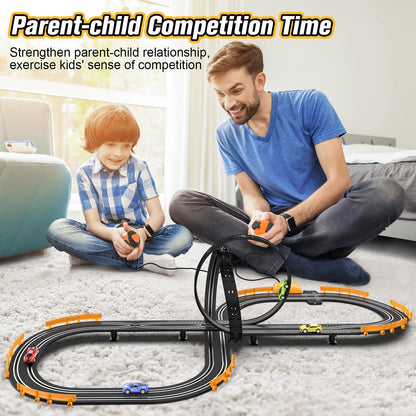 Slot-Car-Race-Track-Sets for Boys Kids, Battery or Electric Race Car Track with 4 High-Speed Slot Cars, Dual Racing Game 2 Hand Controllers Circular Overpass Track, Toys Gifts for 6-8 8-12 Boys Girls