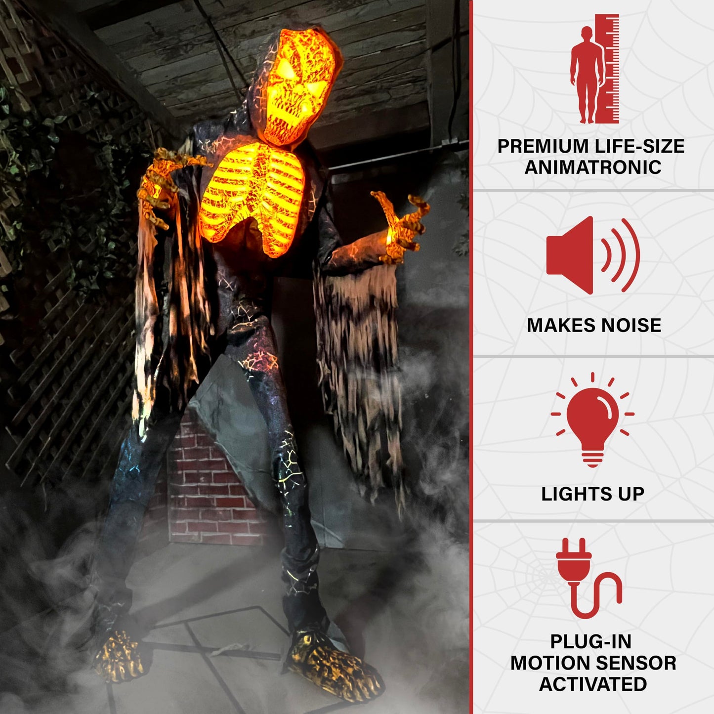 Haunted Hill Farm Motion-Activated 7.5-Ft. Tall Smoldering Ghoul, Plug-in Talking Scare Prop Animatronic with Spooky Sound Effects and Lights for Indoor or Covered Outdoor Creepy Halloween Decoration