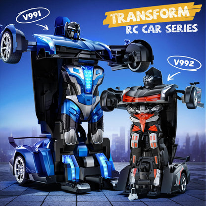 Veeniix V991 Transform Remote Control Car, 1:10 Big Size, 2 Rechargeable Batteries for 70Min, 2.4GHz Gesture Sensing, One-Key Deformation, Robot Toys Gifts for Boys and Girls (Blue)