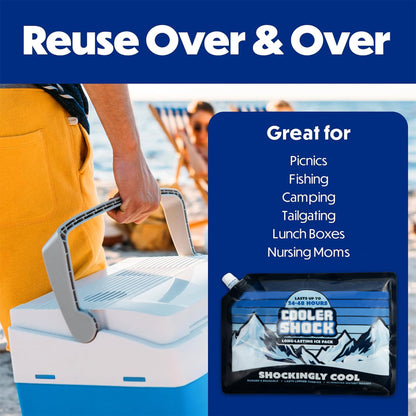 Cooler Shock Ice Packs for Cooler - Long Lasting Reusable Freezer Packs for Coolers - Cooler Ice Packs for Camping Gear, Fishing, Road Trips, Beach Must Haves, Large