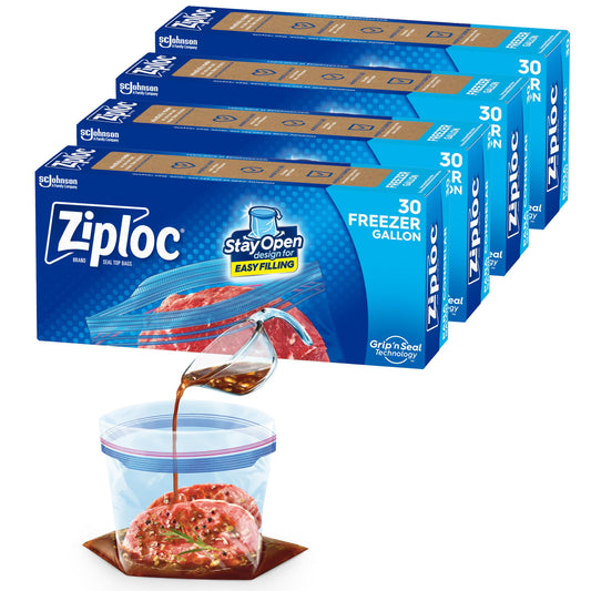 Ziploc Gallon Food Storage Freezer Bags, Stay Open Design, Easy to Fill, 30 count, 4 Pack, 120 Total (Packaging May Vary)