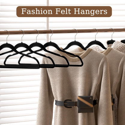 GETORO Velvet Hangers 30 Pack, Non Slip Space Saving Clothes Hangers with Metal Hooks, Black Felt Hangers, Heavy Duty Flocked Hanger, 17.5”W x 0.2”D x 9.25”H