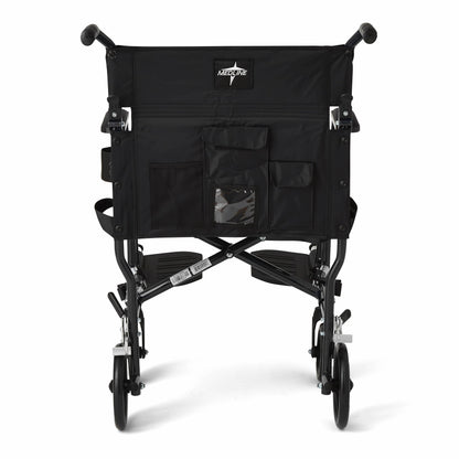 Medline Ultra Lightweight Transport Wheelchair for Adults, Foldable, 19-Inch Seat Width, Black Frame, Black Upholstery
