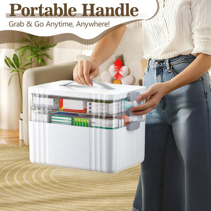 ARSTPEOE 3-Tier Medicine Organizer - Portable Medicine Cabinet with Plastic Handle, Multipurpose Medical Box with Pill Box, Empty First Aid Kit for Home