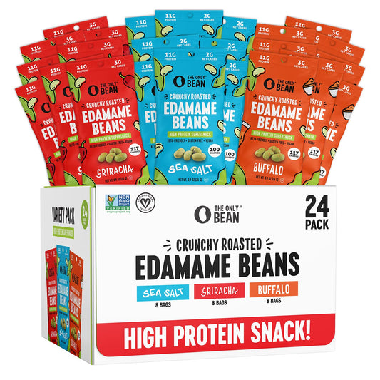 The Only Bean Crunchy Roasted Edamame - Healthy Snacks for Adults and Kids (Variety Pack), Low Carb Keto Snack Food, Vegan Gluten Free High Protein Snacks (11g), Office Snack, 0.9oz 24 pack