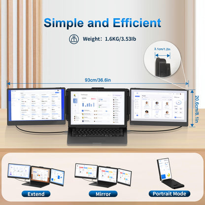 CIDETTY Laptop Screen Extender, 14'' FHD 1080P IPS Ultra-Thin Dual/Triple Monitor Display, HDMI/USB-C Plug-Play Portable Monitor for Laptop, Built-in Speakers(Mac, Win, Android)