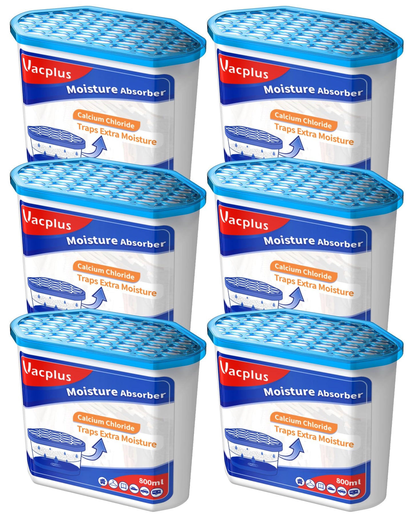 Vacplus Moisture Absorbers 6 pack, 16Oz Portable Humidity Absorber Boxes for Your Bathroom, Closet & Car, Dehumidifier with Fragrance Free, Navy Blue
