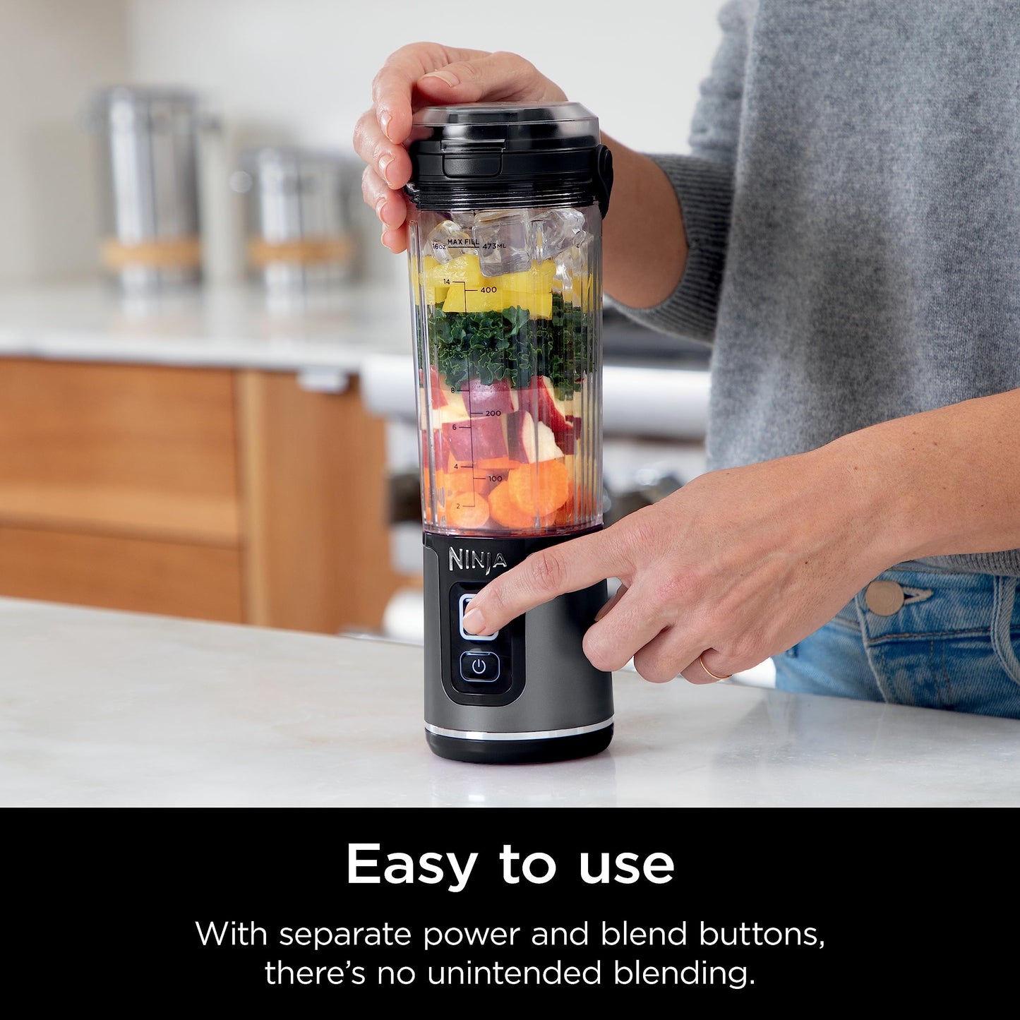 Ninja BC151BK Blast Portable Blender, Cordless, 18oz. Vessel, Personal Blender-for Shakes & Smoothies, BPA Free, Leakproof-Lid & Sip Spout, USB-C Rechargeable, Dishwasher Safe Parts, Black