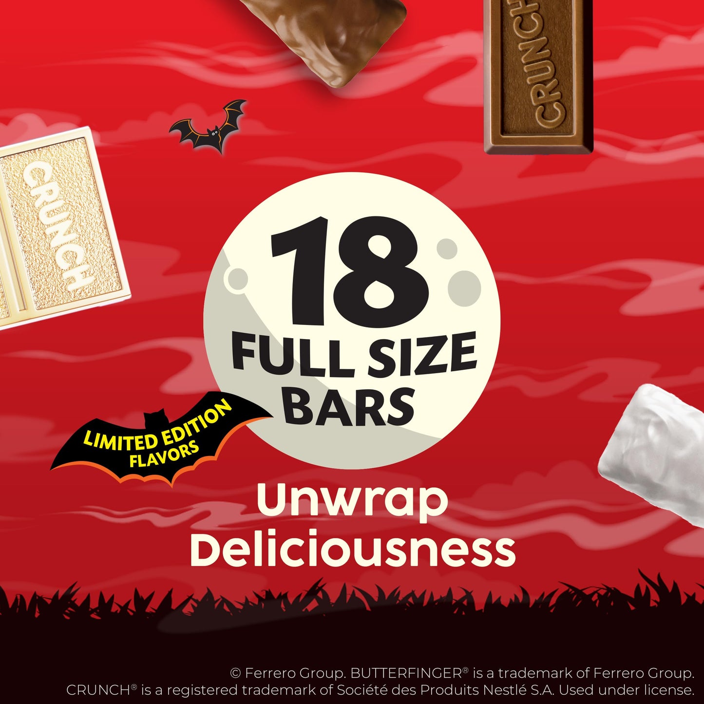 Butterfinger, CRUNCH, Butterfinger Marshmallow, CRUNCH White, Bulk Candy Bar Variety Pack Full Size, 18-Count, 31.4 oz