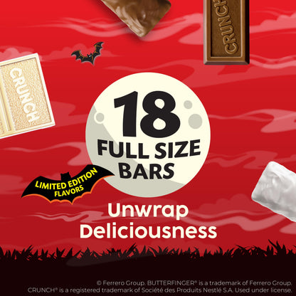 Butterfinger, CRUNCH, Butterfinger Marshmallow, CRUNCH White, Bulk Candy Bar Variety Pack Full Size, 18-Count, 31.4 oz