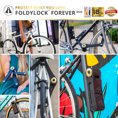 Seatylock FoldyLock Forever Folding Bike Lock Set - Patented 2 Matching Bicycle Locks with 6 Identical Keys - 18/18 Heavy Duty Anti Theft Secure Guard with Keys & Case Mount - 35.4"