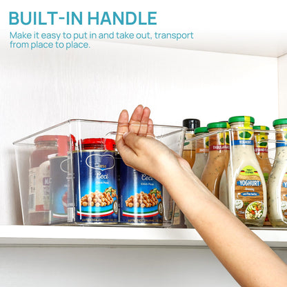 Vtopmart Clear Plastic Pantry Organizer Bins, 4 PCS Food Storage Bins with Handle for Refrigerator, Fridge, Cabinet, Kitchen, Countertops, Cupboard, Freezer Organization and Storage, BPA Free, Large