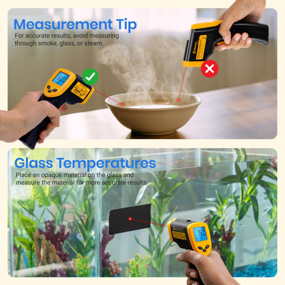 Etekcity Infrared Thermometer Laser Temperature Gun 774, Meat Food Candy Oven Thermometer for Griddle Accessories, Heat Gun for Cooking Refrigerator Tools, Adjustable Emissivity & Max Measure, Yellow
